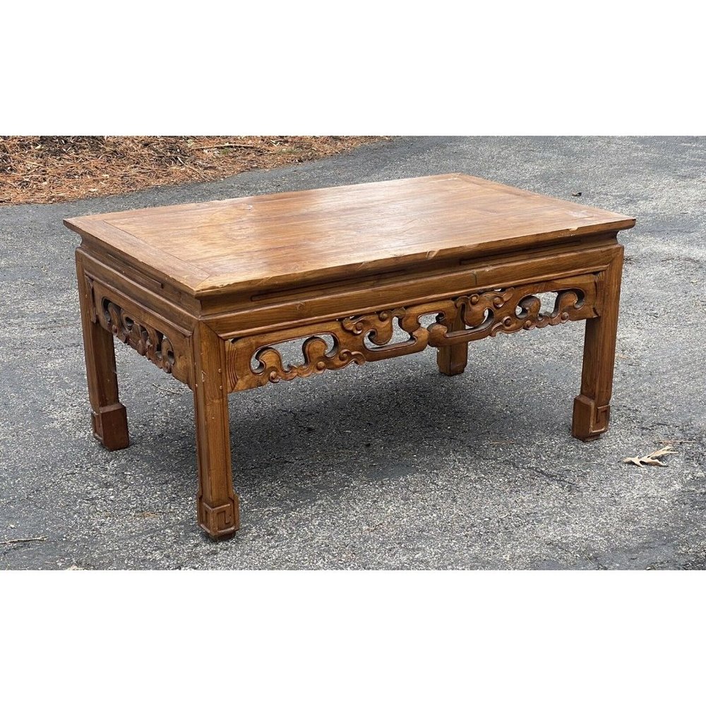 Vintage Teak Wood Hand Carved Center Coffee Table